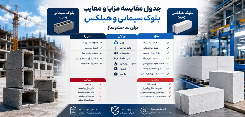 جدول مقایسه - بلوک سیمانی یا هبلکس