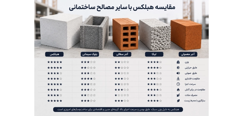 مقایسه هبلکس با سایر مصالح ساختمانی - بلوک هبلکس