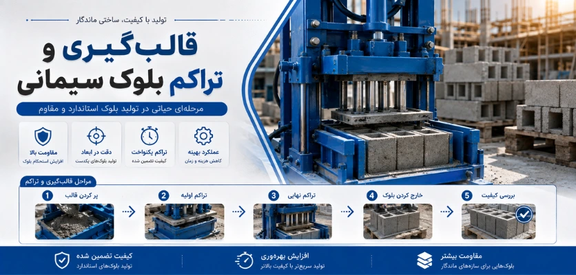 قالبگیری و تراکم بلوک سیمانی - آموزش دستگاه بلوک زنی دستی