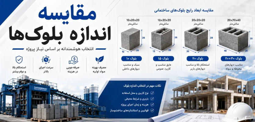 مقایسه اندازه بلوکها - ابعاد بلوک سیمانی