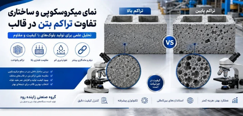 نمای میکروسکوپی و ساختاری تفاوت تراکم بتن در قالب‌ - قالب گیری صحیح در بلوک زنی